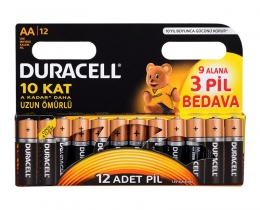 Duracell 1.5V AA Alkalin Kalem Pil (9+3) 12`li Paket